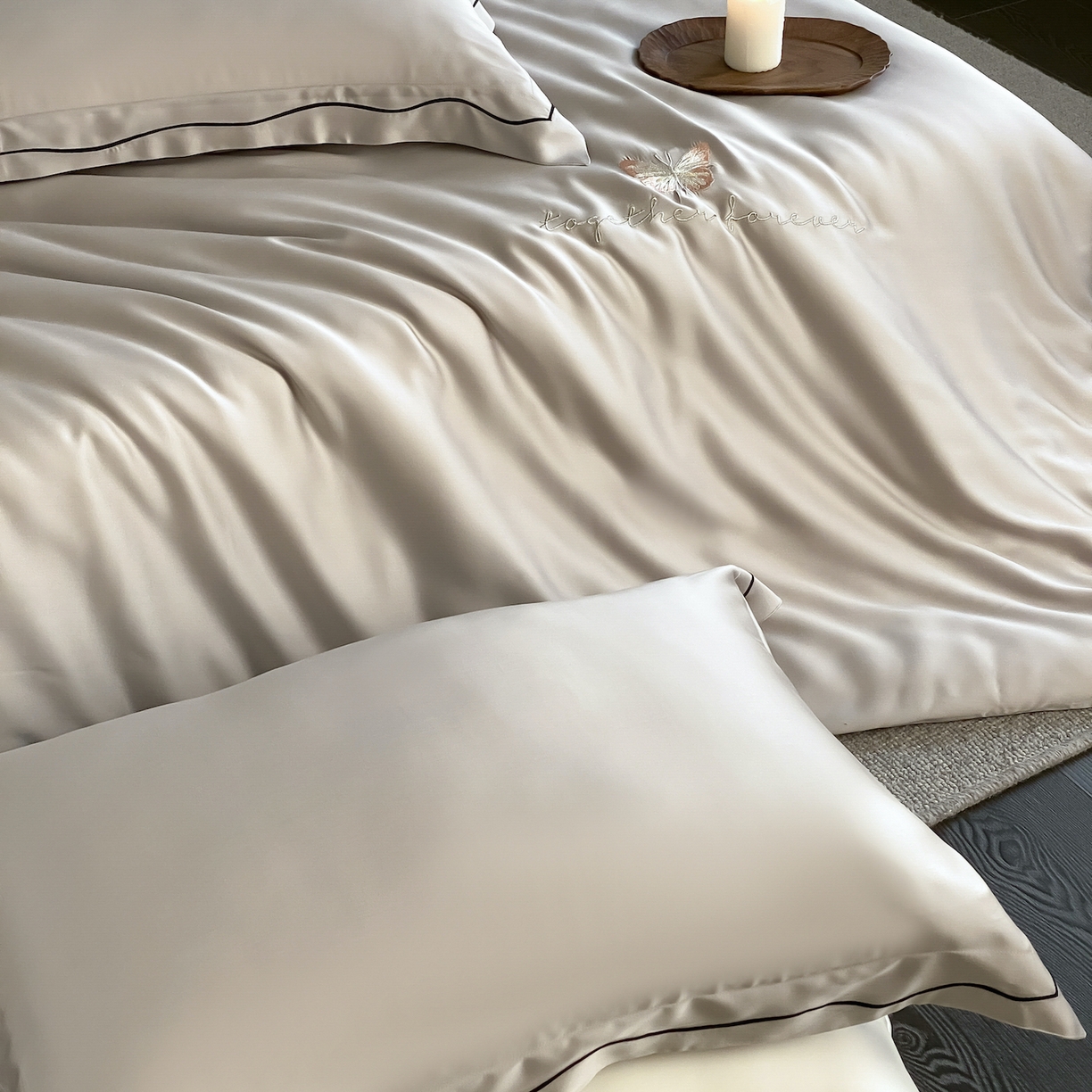 91家纺网 家纺一手货源 找家纺 FORTWO家纺原创设计（FOR TWO家纺） 2026新款兰精天丝绣枕套单枕套枕套单件 秘境-灰