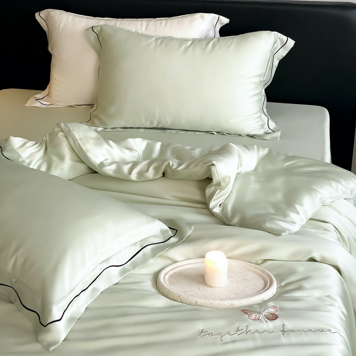 91家纺网 家纺一手货源 找家纺 FORTWO家纺原创设计（FOR TWO家纺） 2026新款兰精天丝绣枕套单枕套枕套单件 秘境-绿