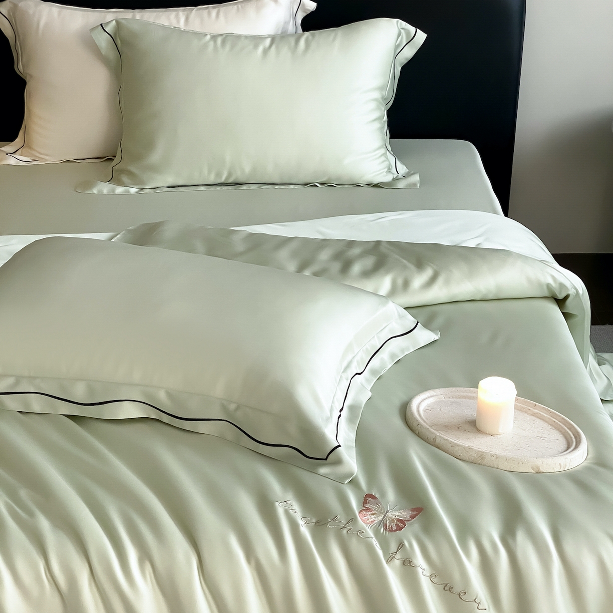 91家纺网 家纺一手货源 找家纺 FORTWO家纺原创设计（FOR TWO家纺） 2026新款兰精天丝绣枕套单枕套枕套单件 秘境-绿