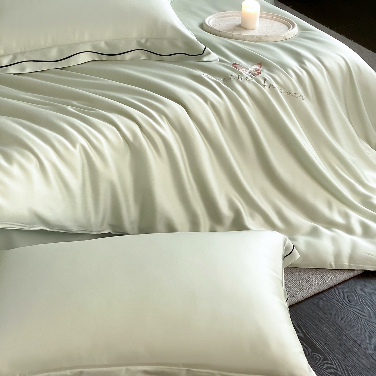 91家纺网 家纺一手货源 找家纺 FORTWO家纺原创设计（FOR TWO家纺） 2026新款兰精天丝绣枕套单枕套枕套单件 秘境-绿