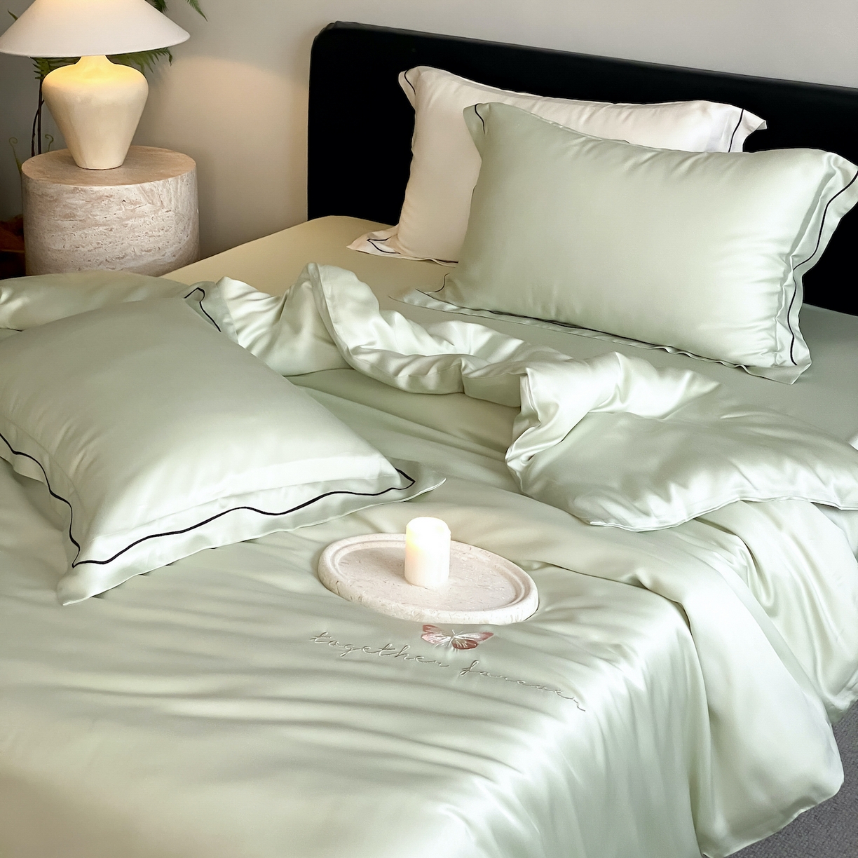 91家纺网 家纺一手货源 找家纺 FORTWO家纺原创设计（FOR TWO家纺） 2026新款兰精天丝绣枕套单枕套枕套单件 秘境-绿