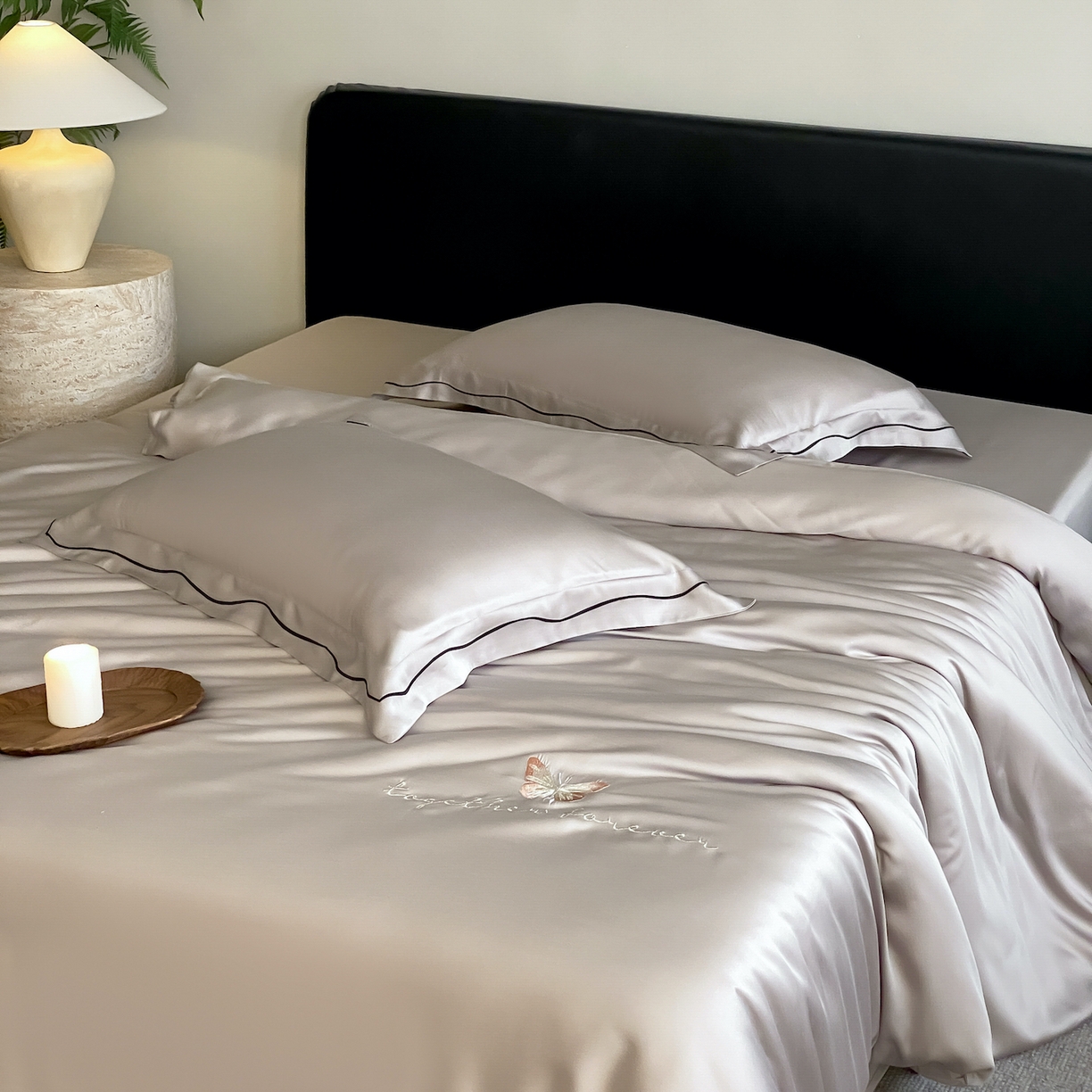 91家纺网 家纺一手货源 找家纺 FORTWO家纺原创设计（FOR TWO家纺） 2026新款兰精天丝绣枕套单枕套枕套单件 秘境-灰