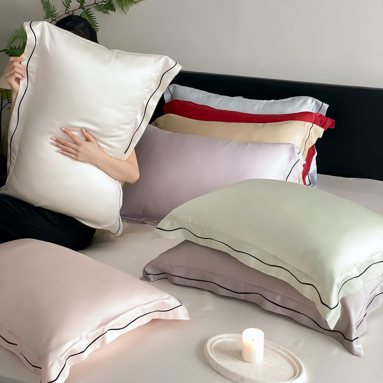 91家纺网 家纺一手货源 找家纺 FORTWO家纺原创设计（FOR TWO家纺） 2026新款兰精天丝绣枕套单枕套枕套单件 组合图 仅供参考