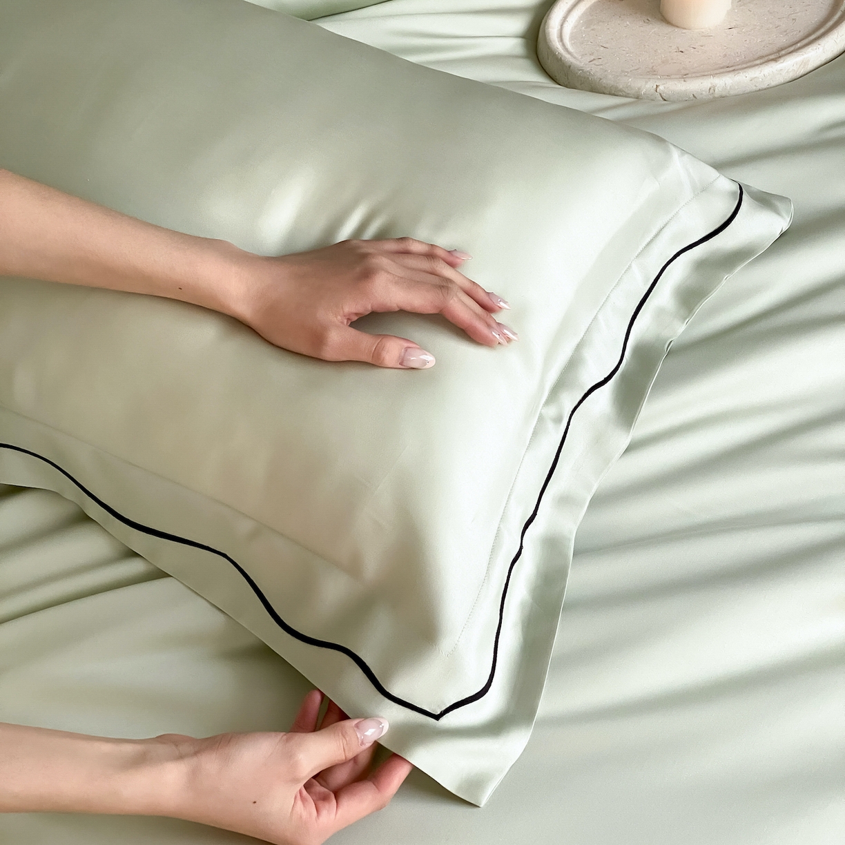 91家纺网 家纺一手货源 找家纺 FORTWO家纺原创设计（FOR TWO家纺） 2026新款兰精天丝绣枕套单枕套枕套单件 秘境-绿