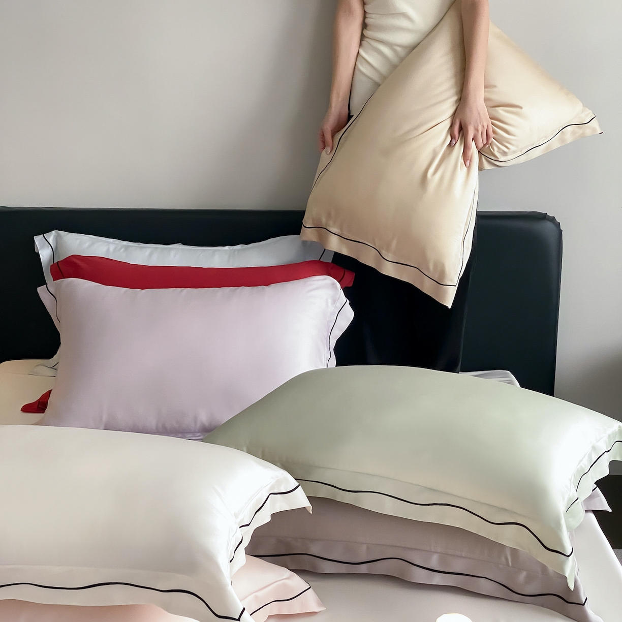 91家纺网 家纺一手货源 找家纺 FORTWO家纺原创设计（FOR TWO家纺） 2026新款兰精天丝绣枕套单枕套枕套单件 组合图 仅供参考