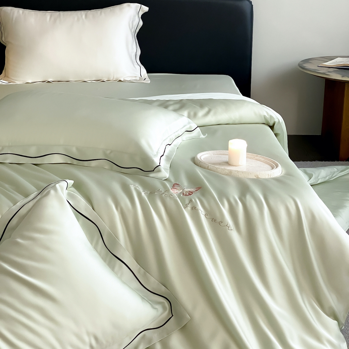 91家纺网 家纺一手货源 找家纺 FORTWO家纺原创设计（FOR TWO家纺） 2026新款兰精天丝绣枕套单枕套枕套单件 秘境-绿