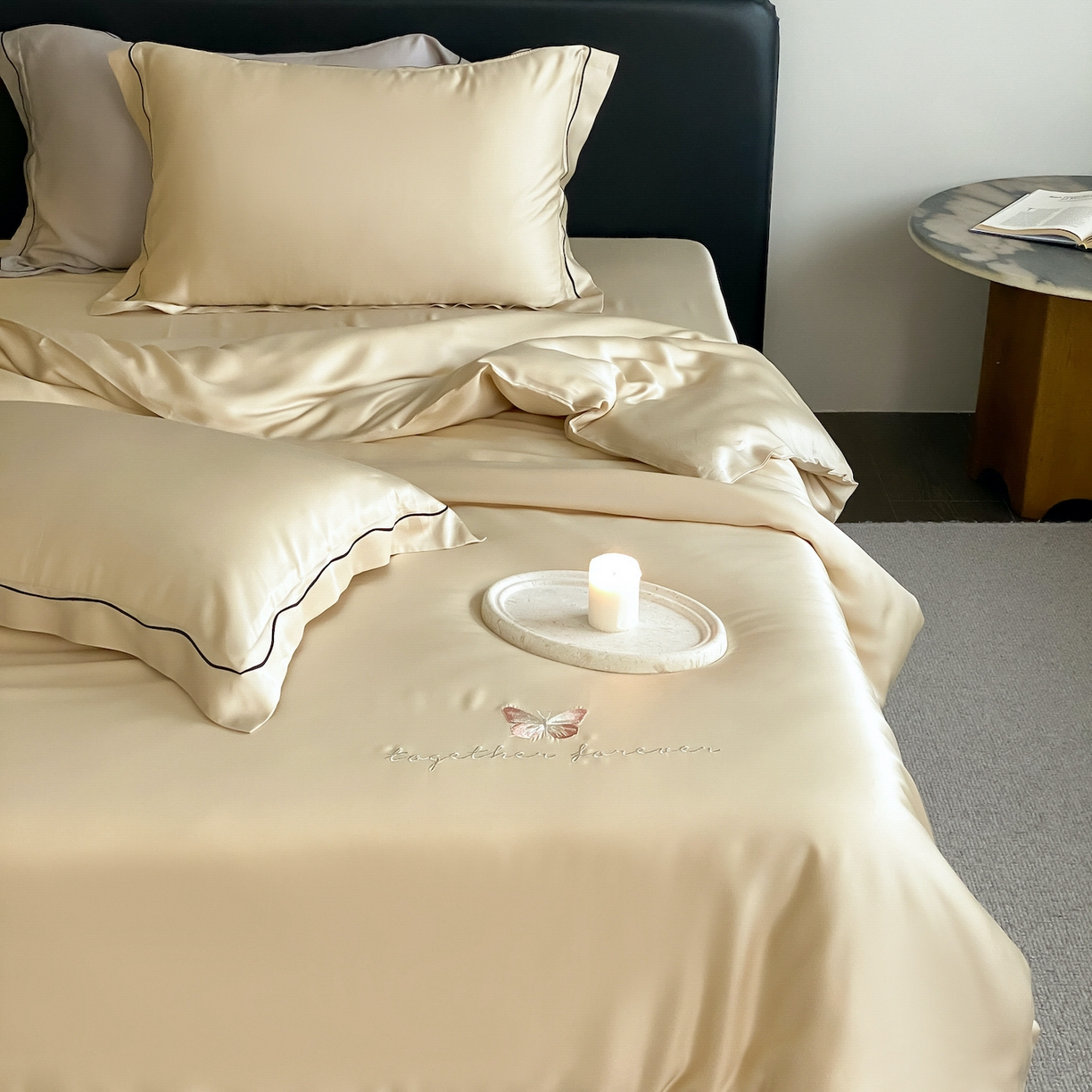 91家纺网 家纺一手货源 找家纺 FORTWO家纺原创设计（FOR TWO家纺） 2026新款兰精天丝绣枕套单枕套枕套单件 秘境-香槟