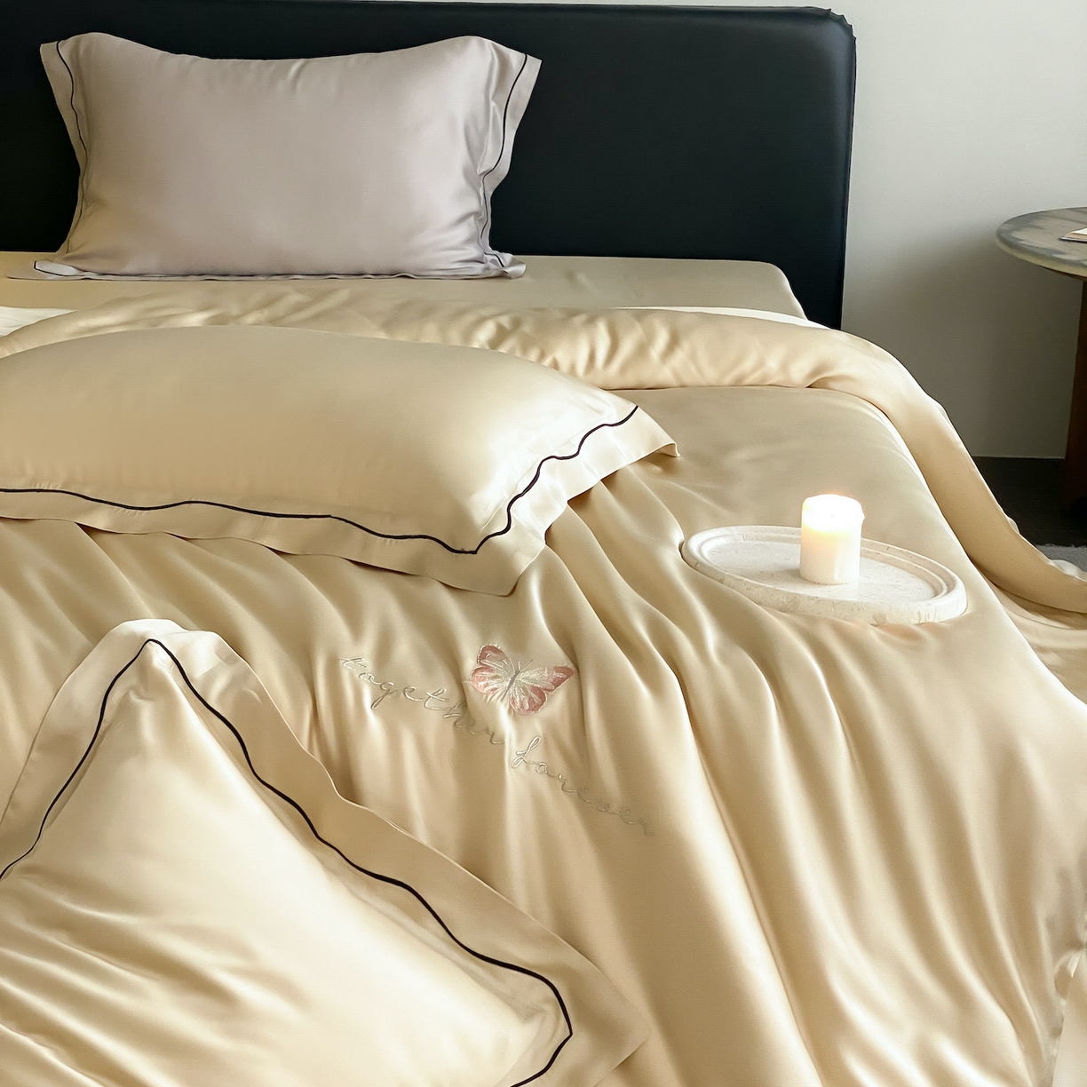 91家纺网 家纺一手货源 找家纺 FORTWO家纺原创设计（FOR TWO家纺） 2026新款兰精天丝绣枕套单枕套枕套单件 秘境-香槟