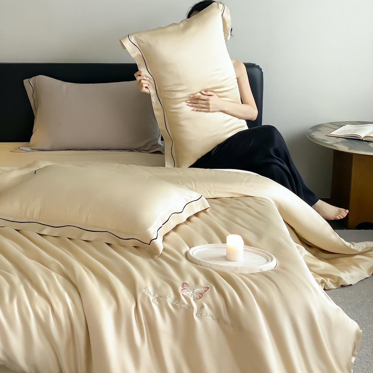 91家纺网 家纺一手货源 找家纺 FORTWO家纺原创设计（FOR TWO家纺） 2026新款兰精天丝绣枕套单枕套枕套单件 秘境-香槟