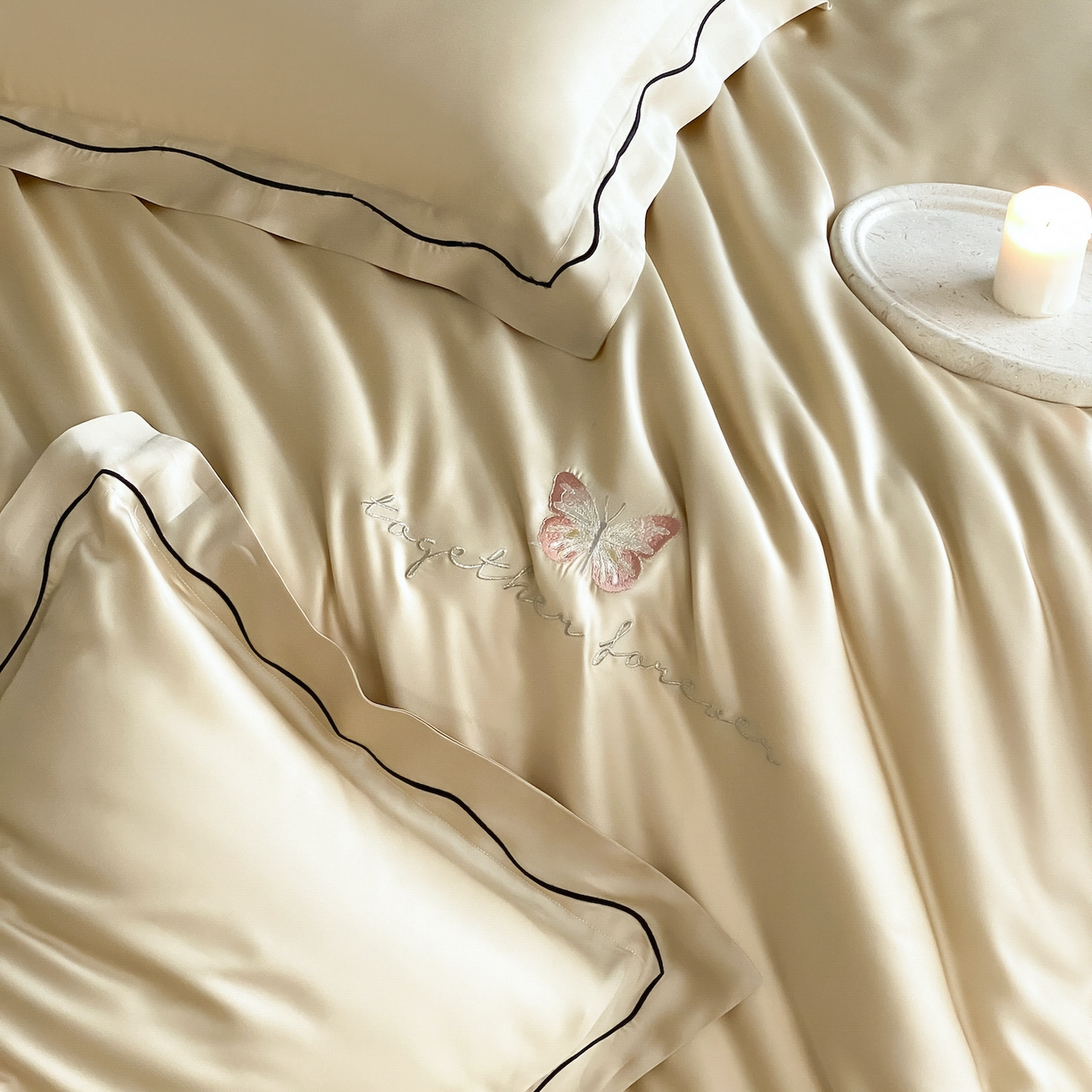 91家纺网 家纺一手货源 找家纺 FORTWO家纺原创设计（FOR TWO家纺） 2026新款兰精天丝绣枕套单枕套枕套单件 秘境-香槟