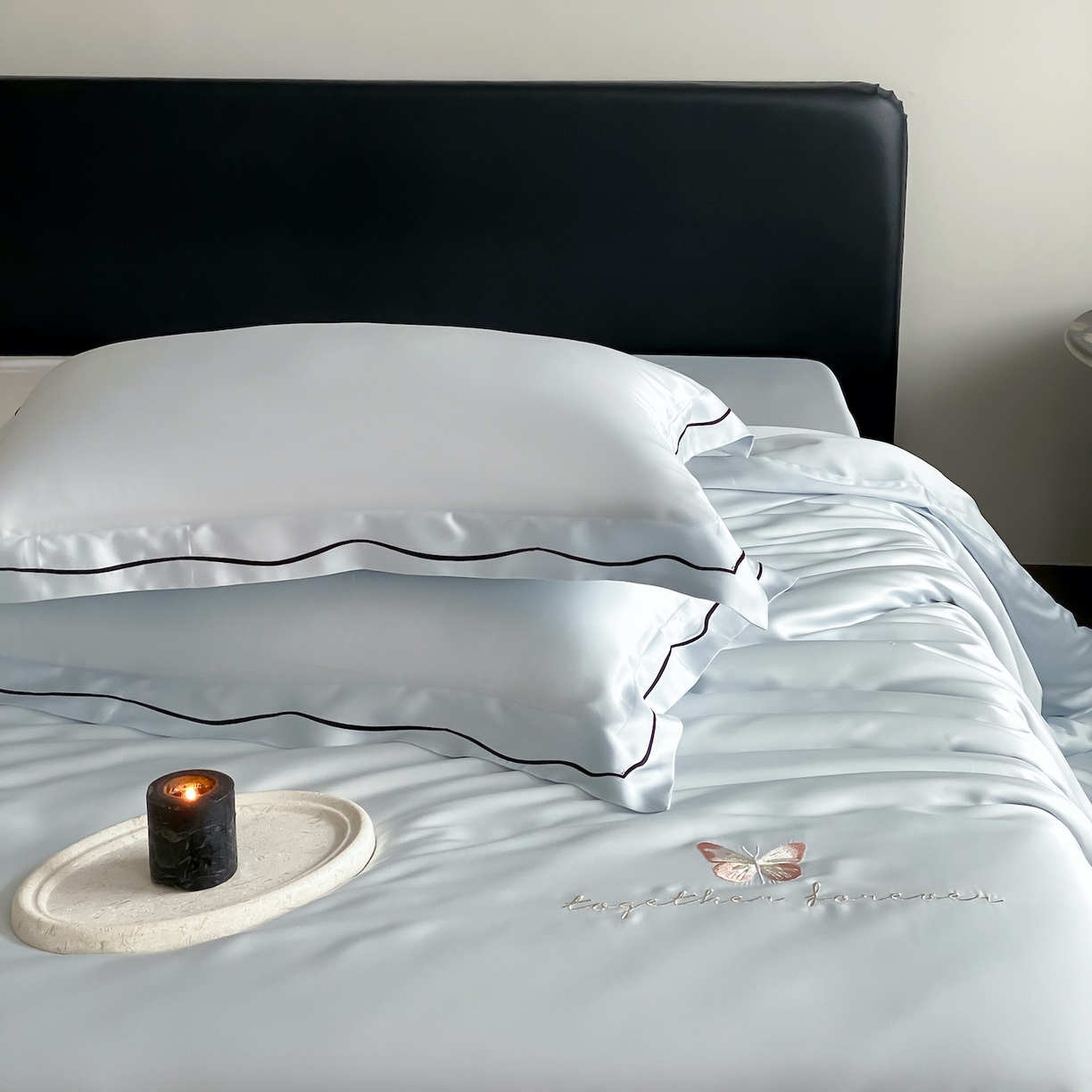 91家纺网 家纺一手货源 找家纺 FORTWO家纺原创设计（FOR TWO家纺） 2026新款兰精天丝绣枕套单枕套枕套单件 秘境-蓝