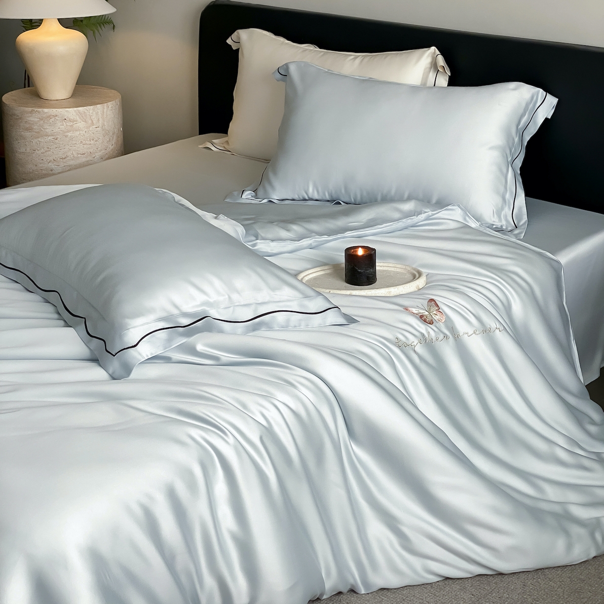 91家纺网 家纺一手货源 找家纺 FORTWO家纺原创设计（FOR TWO家纺） 2026新款兰精天丝绣枕套单枕套枕套单件 秘境-蓝