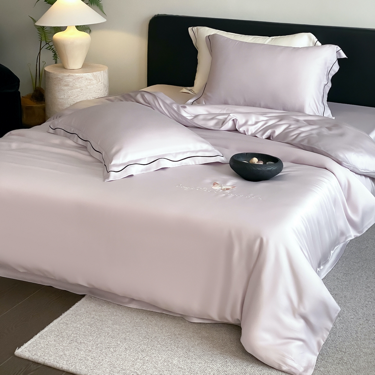 91家纺网 家纺一手货源 找家纺 FORTWO家纺原创设计（FOR TWO家纺） 2026新款兰精天丝绣花床单单床单床单单件 秘境-紫