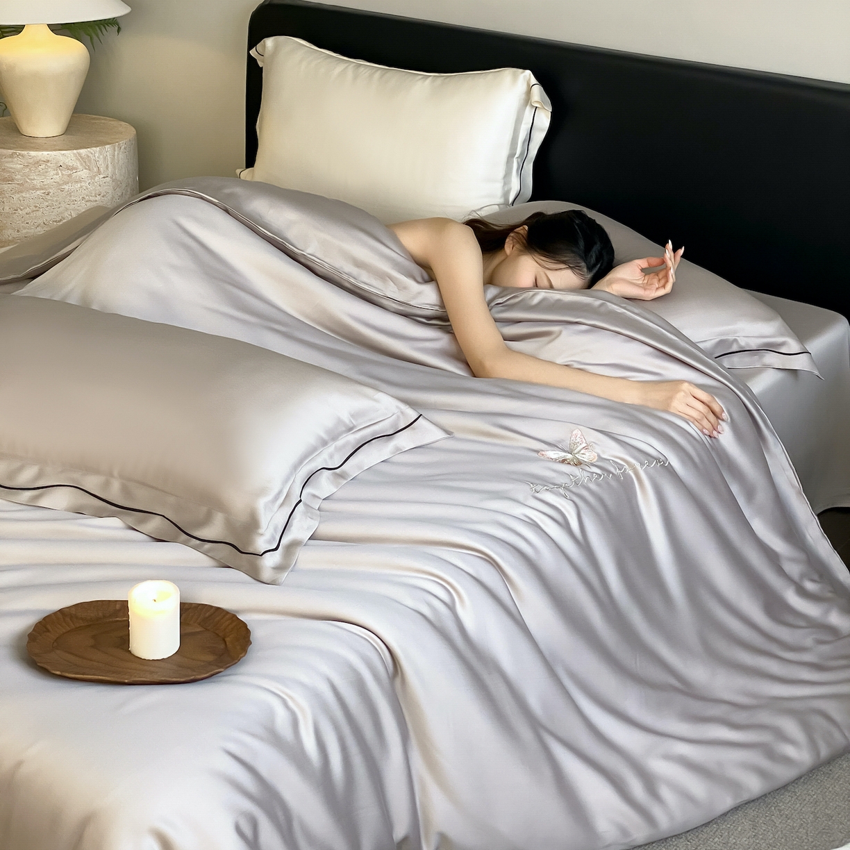 91家纺网 家纺一手货源 找家纺 FORTWO家纺原创设计（FOR TWO家纺） 2026新款兰精天丝绣花床单单床单床单单件 秘境-灰