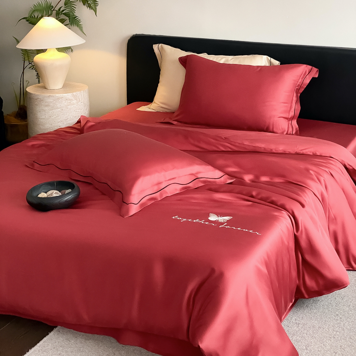 FORTWO家纺原创设计（FOR TWO家纺） 2026新款兰精天丝绣花床单单床单床单单件 秘境-红