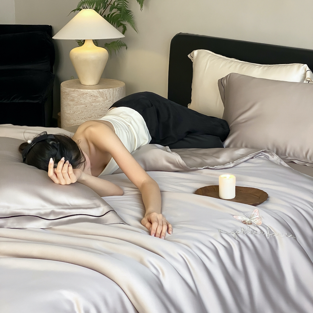 91家纺网 家纺一手货源 找家纺 FORTWO家纺原创设计（FOR TWO家纺） 2026新款兰精天丝绣花床单单床单床单单件 秘境-灰