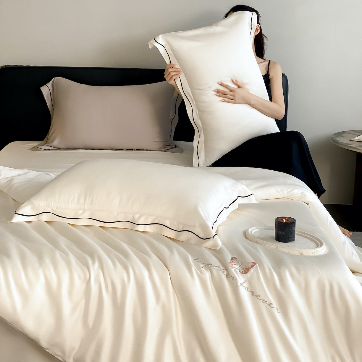 91家纺网 家纺一手货源 找家纺 FORTWO家纺原创设计（FOR TWO家纺） 2026新款兰精天丝绣花床单单床单床单单件 秘境-奶白