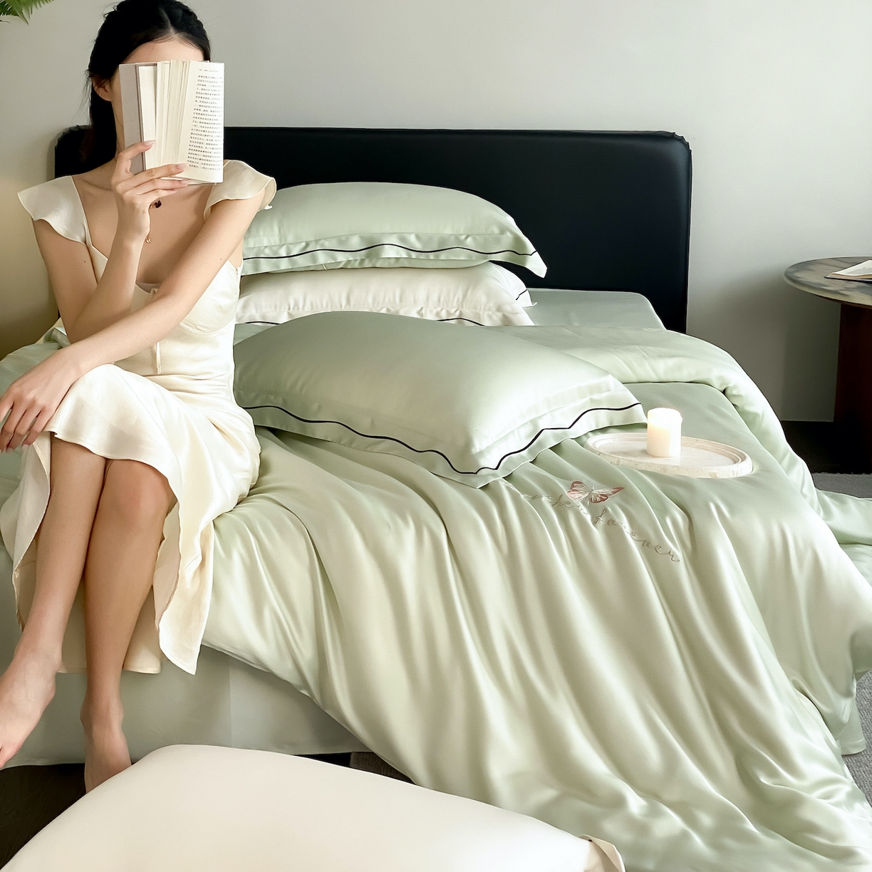 91家纺网 家纺一手货源 找家纺 FORTWO家纺原创设计（FOR TWO家纺） 2026新款兰精天丝绣花床单单床单床单单件 秘境-绿