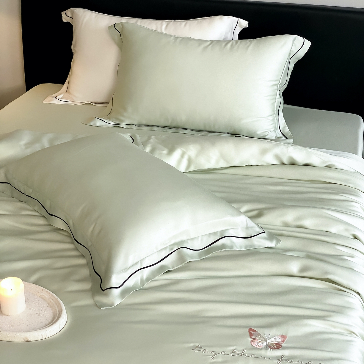 91家纺网 家纺一手货源 找家纺 FORTWO家纺原创设计（FOR TWO家纺） 2026新款兰精天丝绣花床单单床单床单单件 秘境-绿