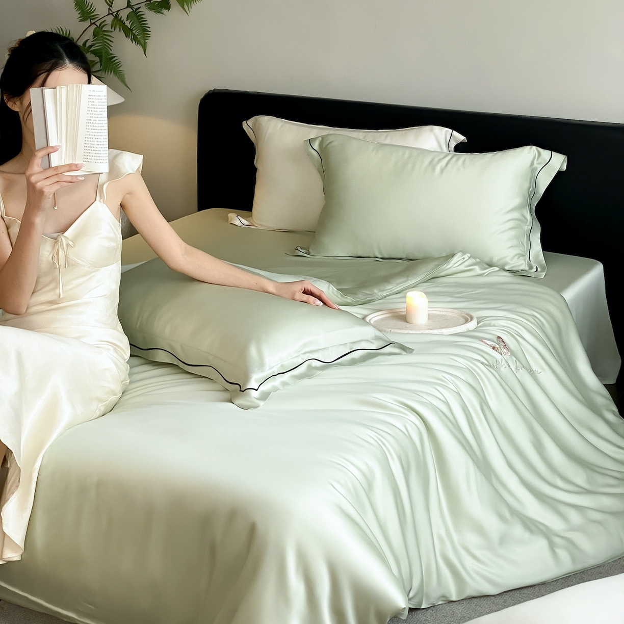 91家纺网 家纺一手货源 找家纺 FORTWO家纺原创设计（FOR TWO家纺） 2026新款兰精天丝绣花床单单床单床单单件 秘境-绿