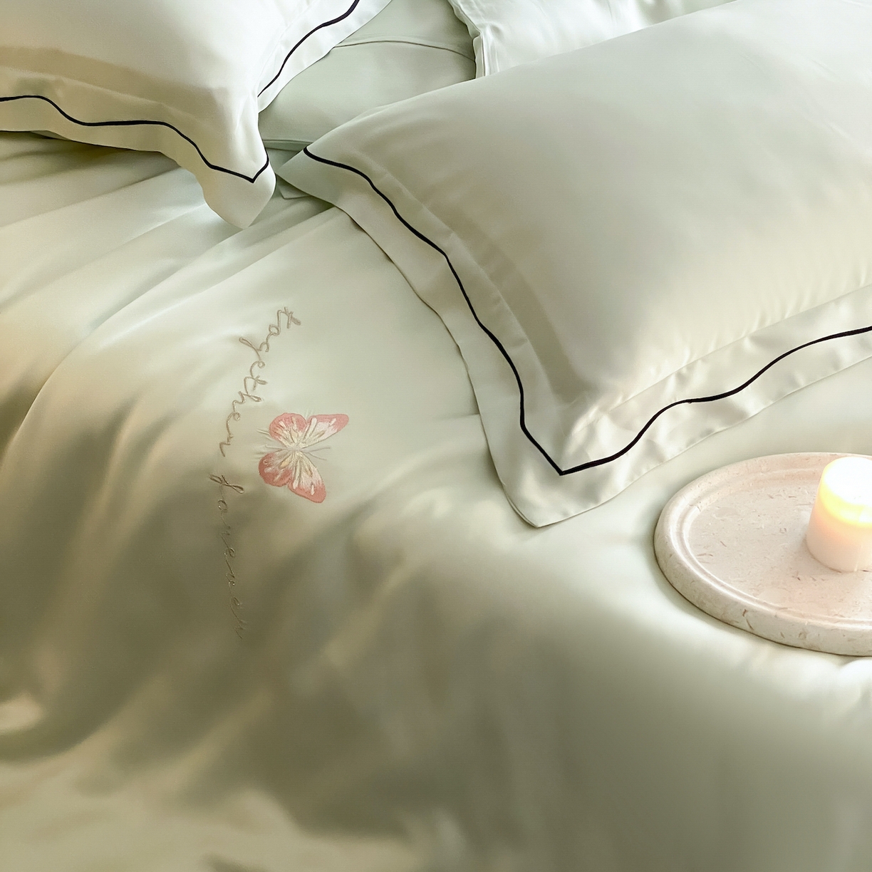 91家纺网 家纺一手货源 找家纺 FORTWO家纺原创设计（FOR TWO家纺） 2026新款兰精天丝绣花床单单床单床单单件 秘境-绿