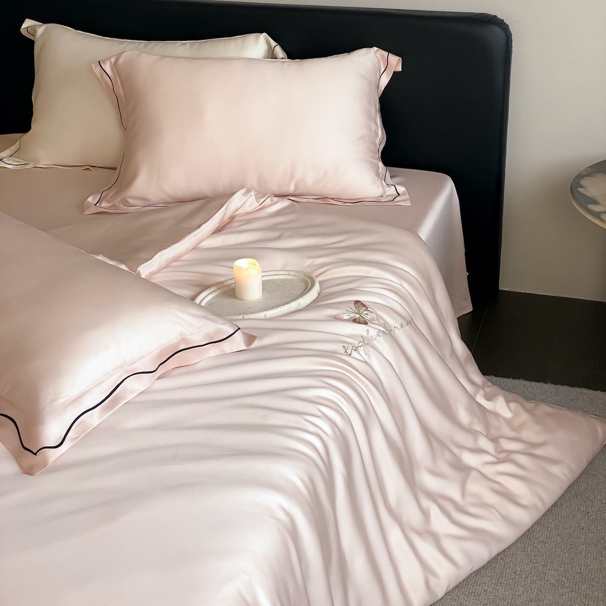 91家纺网 家纺一手货源 找家纺 FORTWO家纺原创设计（FOR TWO家纺） 2026新款兰精天丝绣花床单单床单床单单件 秘境-粉