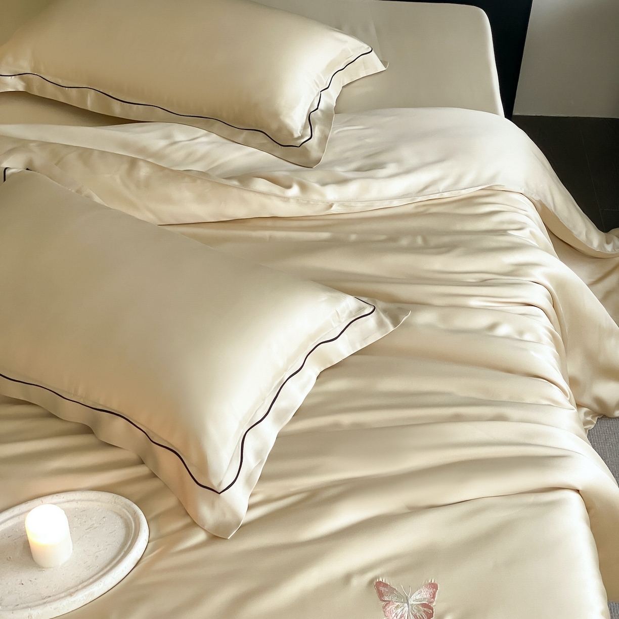 91家纺网 家纺一手货源 找家纺 FORTWO家纺原创设计（FOR TWO家纺） 2026新款兰精天丝绣花床单单床单床单单件 秘境-香槟