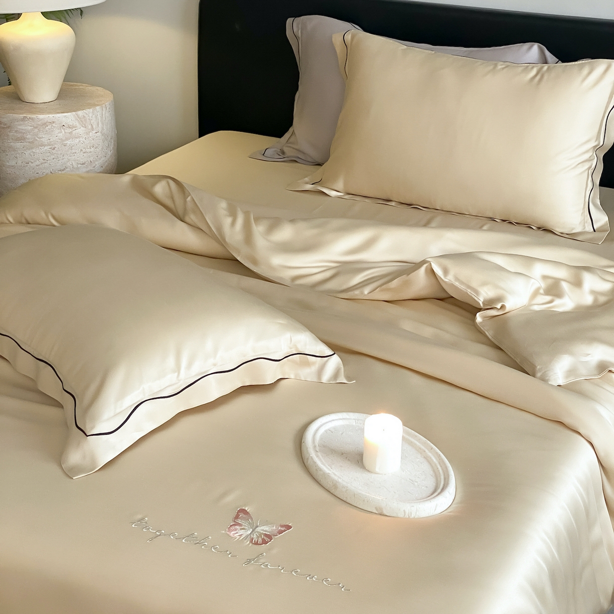 91家纺网 家纺一手货源 找家纺 FORTWO家纺原创设计（FOR TWO家纺） 2026新款兰精天丝绣花床单单床单床单单件 秘境-香槟