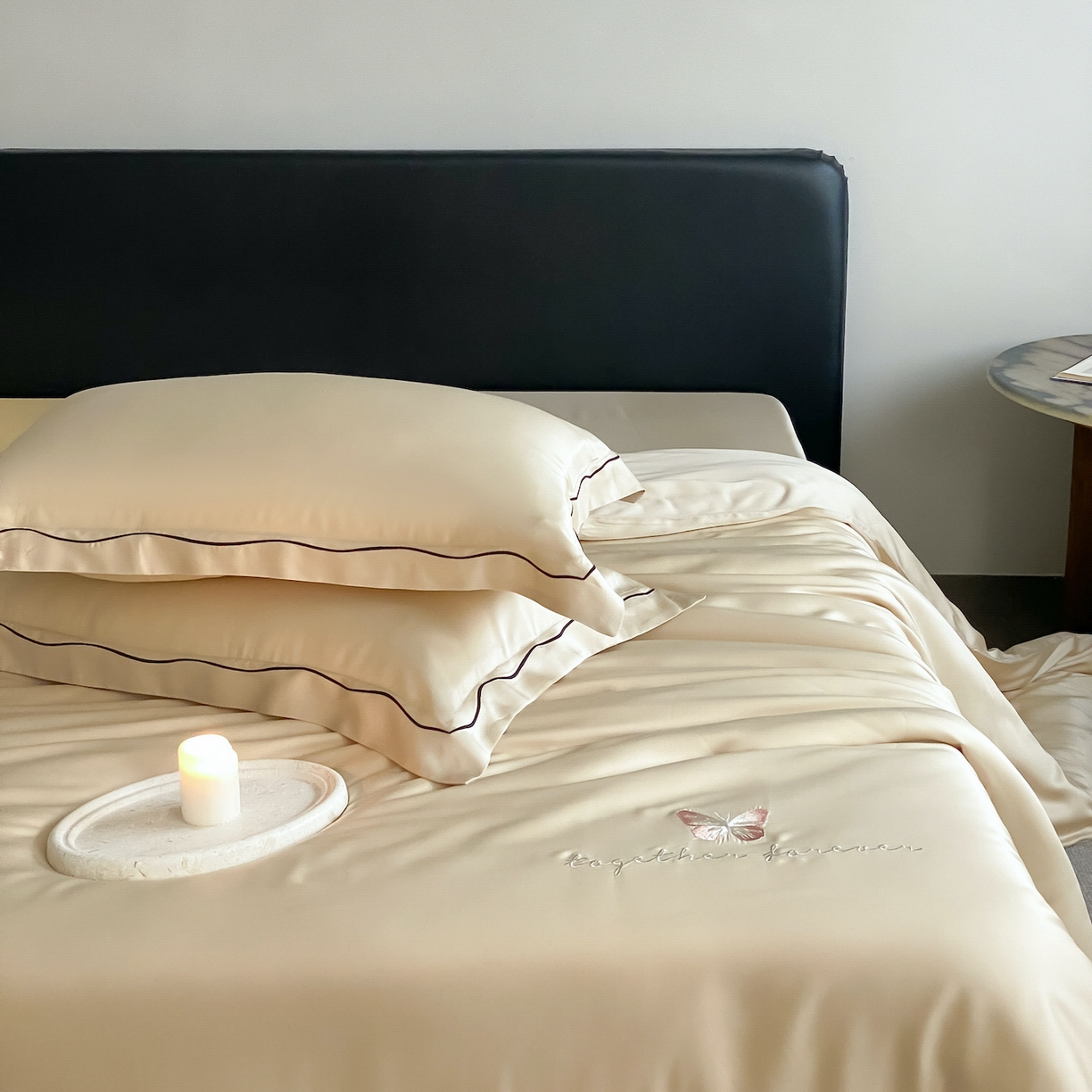 91家纺网 家纺一手货源 找家纺 FORTWO家纺原创设计（FOR TWO家纺） 2026新款兰精天丝绣花床单单床单床单单件 秘境-香槟