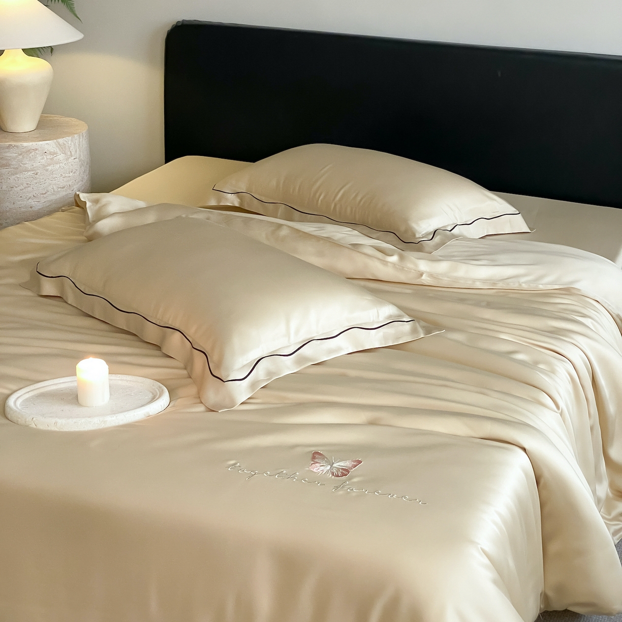 91家纺网 家纺一手货源 找家纺 FORTWO家纺原创设计（FOR TWO家纺） 2026新款兰精天丝绣花床单单床单床单单件 秘境-香槟