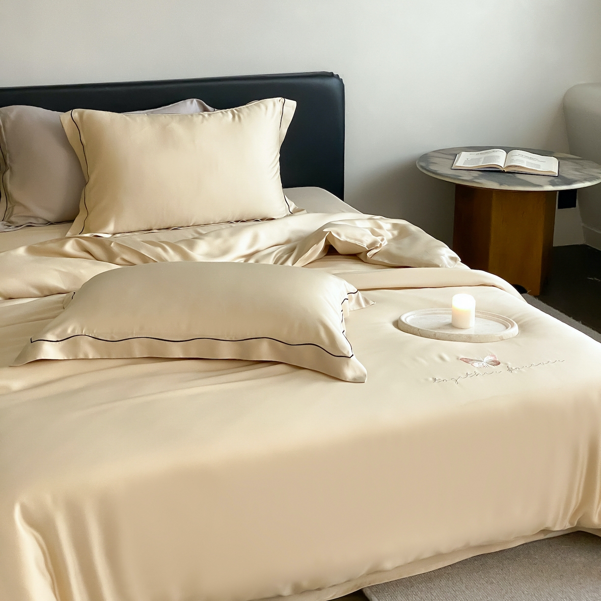 91家纺网 家纺一手货源 找家纺 FORTWO家纺原创设计（FOR TWO家纺） 2026新款兰精天丝绣花床单单床单床单单件 秘境-香槟