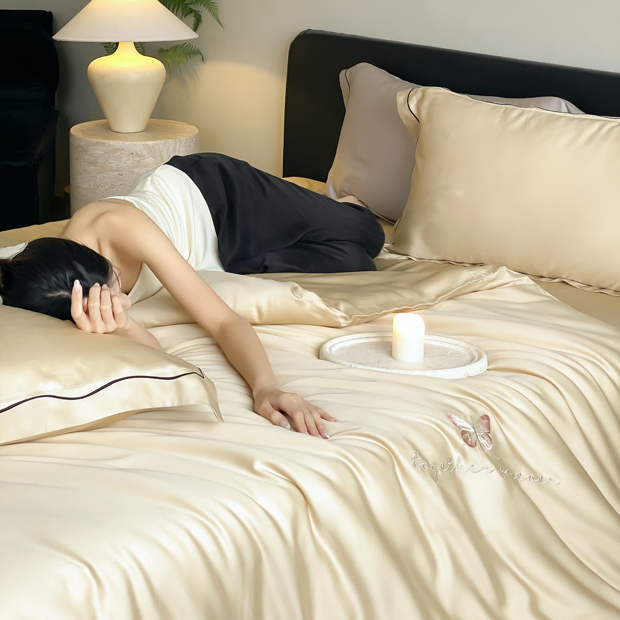 91家纺网 家纺一手货源 找家纺 FORTWO家纺原创设计（FOR TWO家纺） 2026新款兰精天丝绣花床单单床单床单单件 秘境-香槟