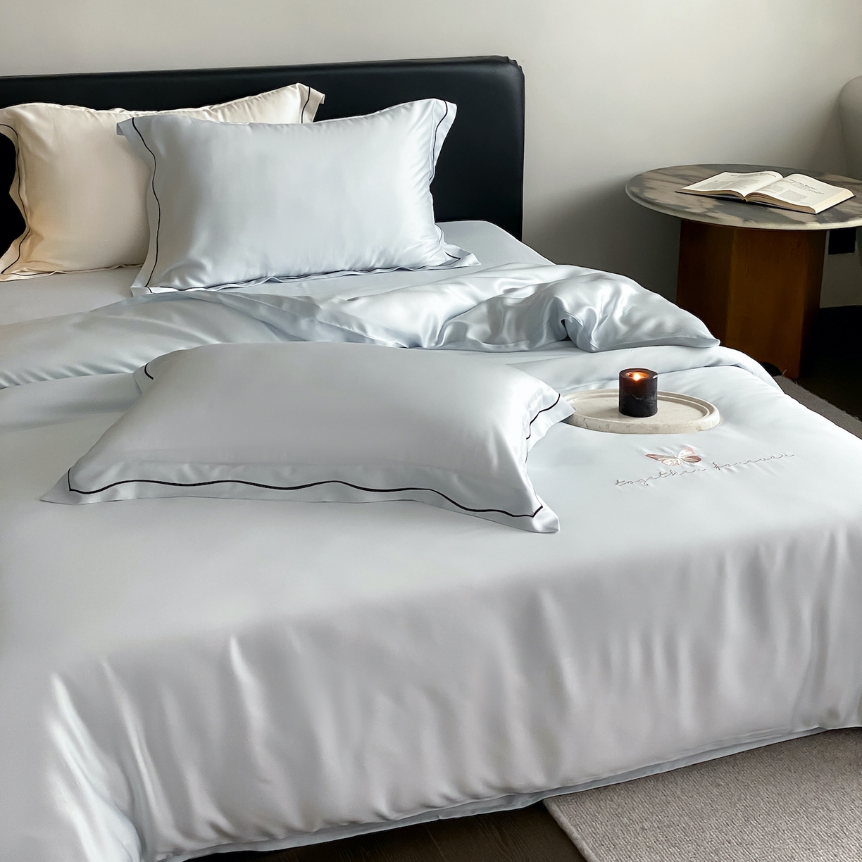 91家纺网 家纺一手货源 找家纺 FORTWO家纺原创设计（FOR TWO家纺） 2026新款兰精天丝绣花床单单床单床单单件 秘境-蓝