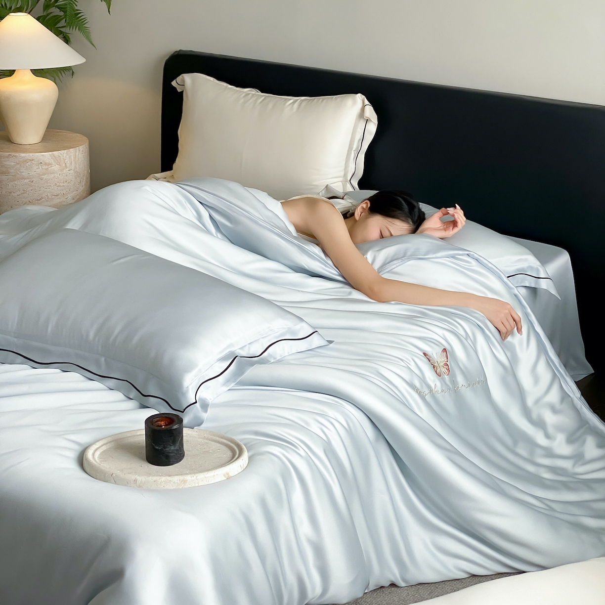 91家纺网 家纺一手货源 找家纺 FORTWO家纺原创设计（FOR TWO家纺） 2026新款兰精天丝绣花床单单床单床单单件 秘境-蓝