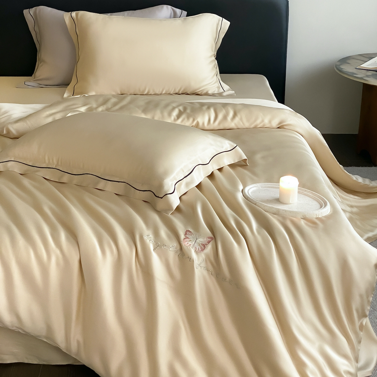 91家纺网 家纺一手货源 找家纺 FORTWO家纺原创设计（FOR TWO家纺） 2026新款兰精天丝绣花床单单床单床单单件 秘境-香槟