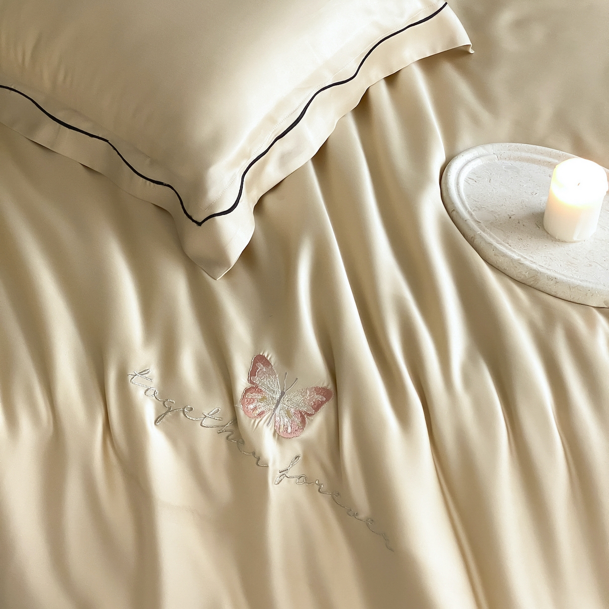 91家纺网 家纺一手货源 找家纺 FORTWO家纺原创设计（FOR TWO家纺） 2026新款兰精天丝绣花床单单床单床单单件 秘境-香槟