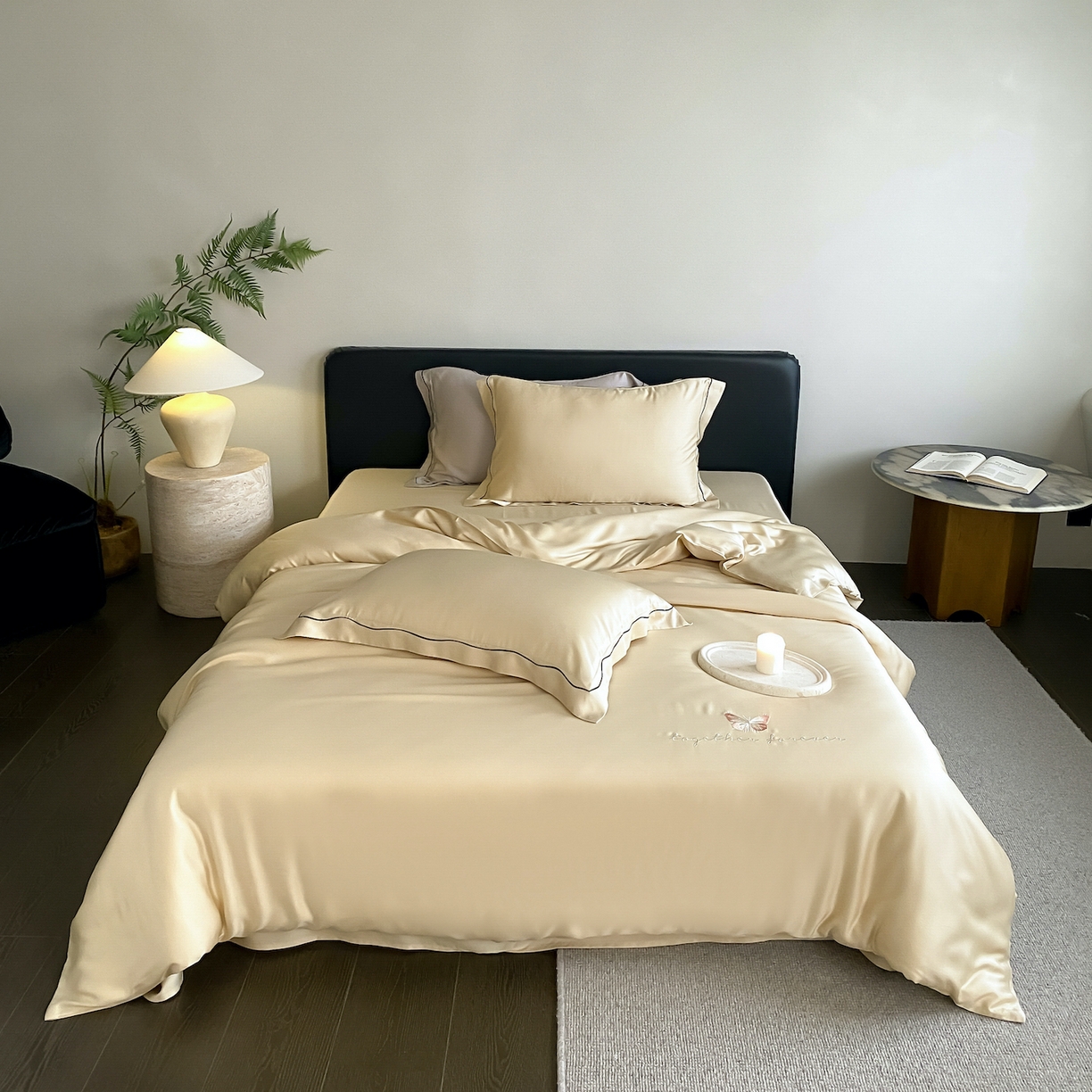 91家纺网 家纺一手货源 找家纺 FORTWO家纺原创设计（FOR TWO家纺） 2026新款兰精天丝绣花床笠单床笠床笠单件 秘境-香槟