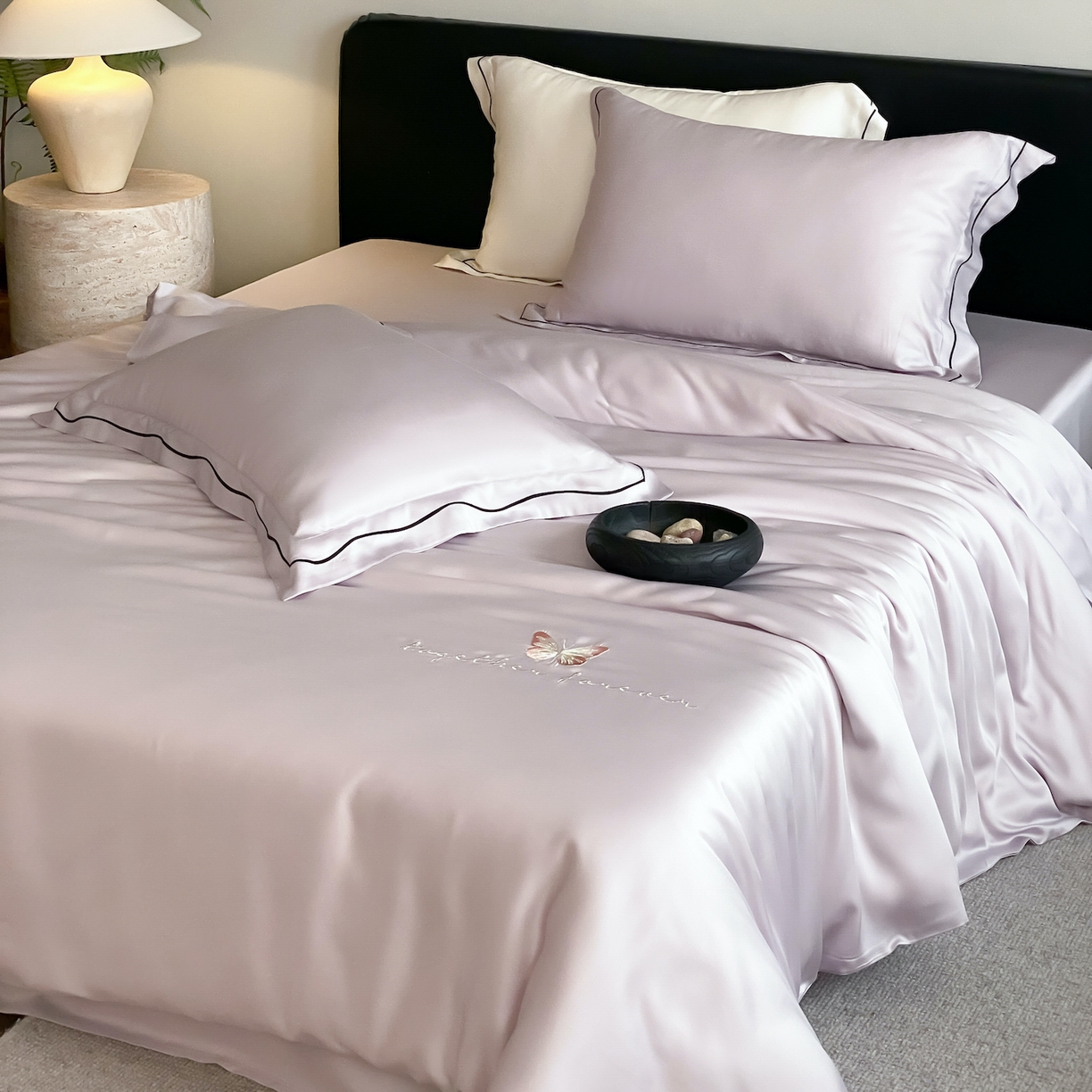 91家纺网 家纺一手货源 找家纺 FORTWO家纺原创设计（FOR TWO家纺） 2026新款兰精天丝绣花床笠单床笠床笠单件 秘境-紫