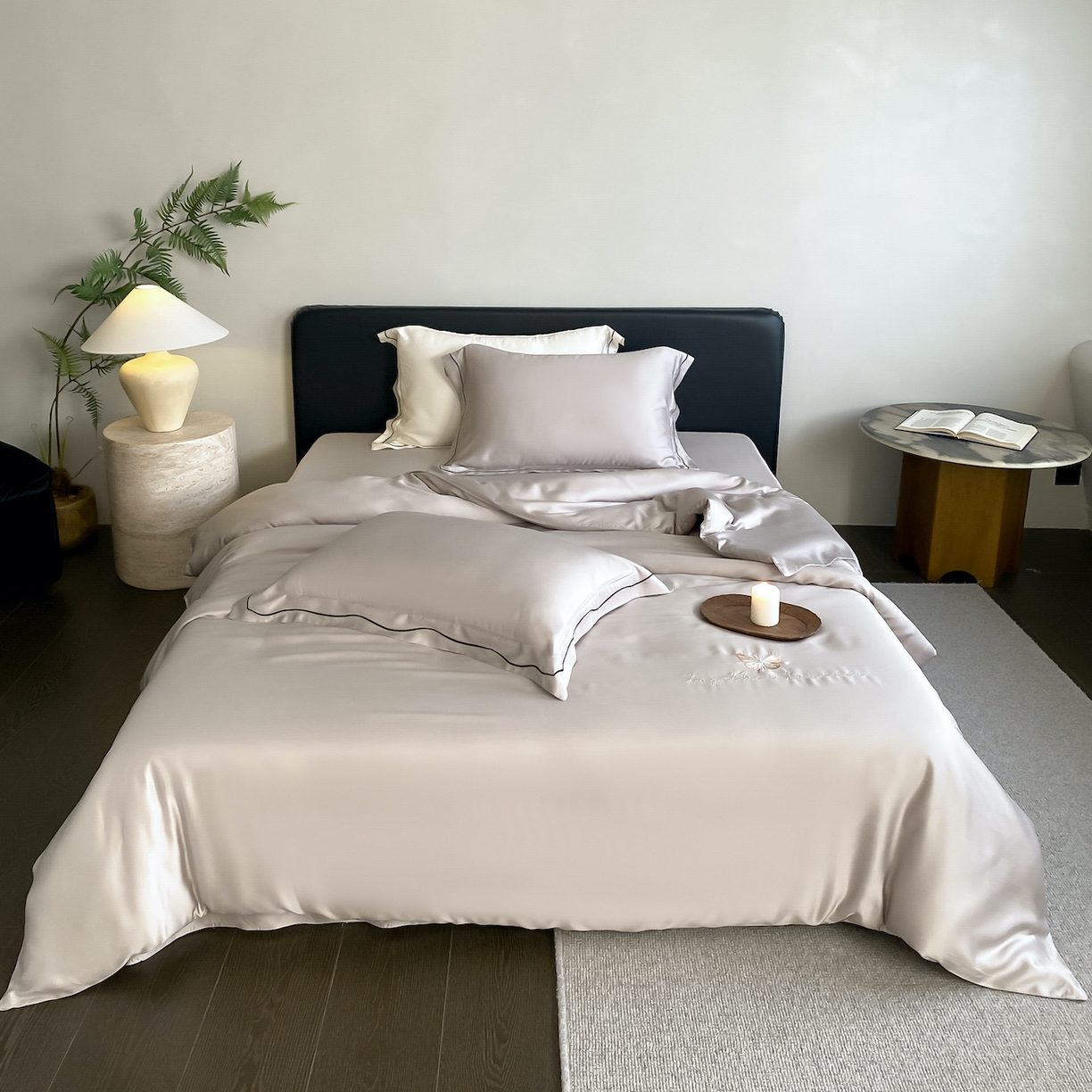 91家纺网 家纺一手货源 找家纺 FORTWO家纺原创设计（FOR TWO家纺） 2026新款兰精天丝绣花床笠单床笠床笠单件 秘境-灰