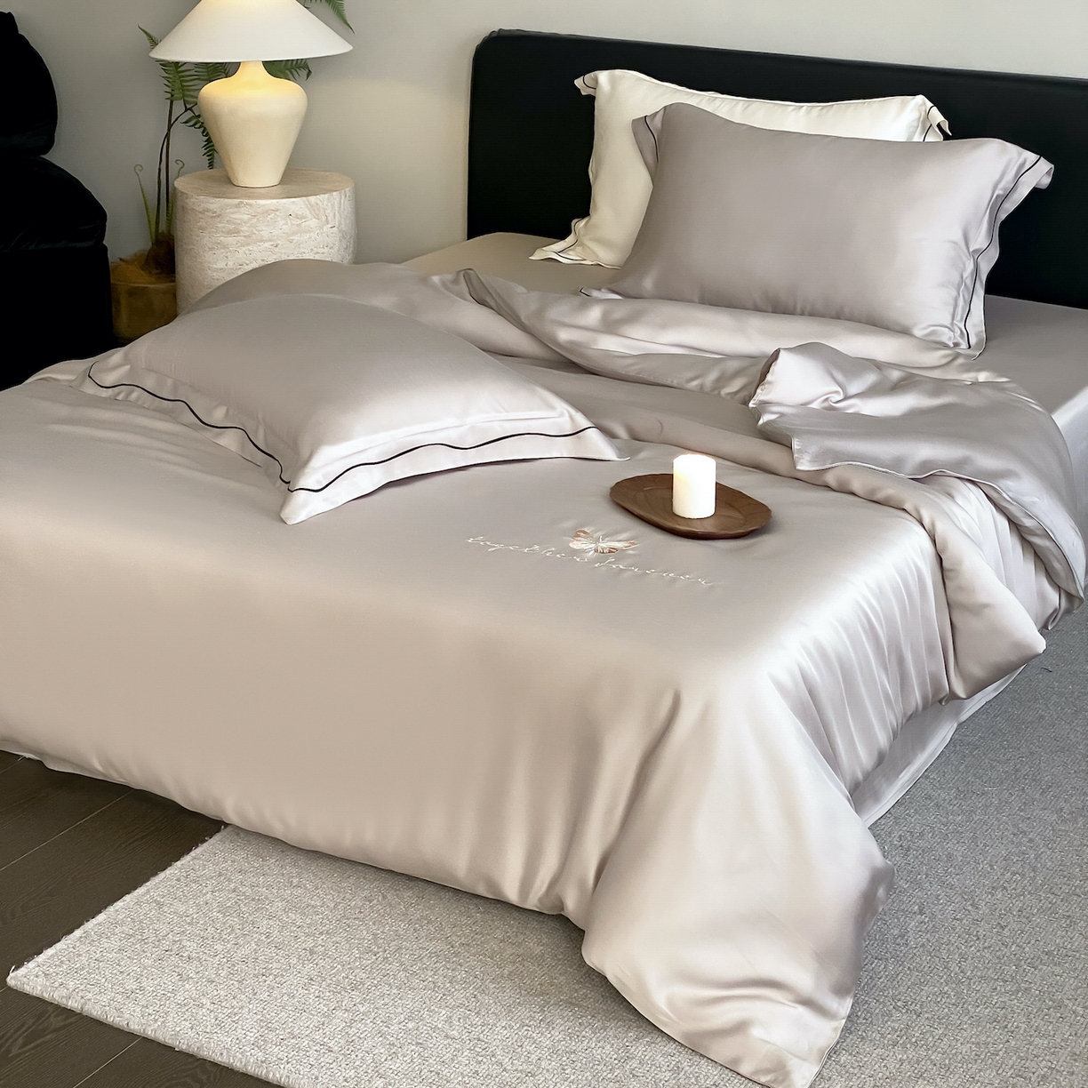 FORTWO家纺原创设计（FOR TWO家纺） 2026新款兰精天丝绣花床笠单床笠床笠单件 秘境-灰