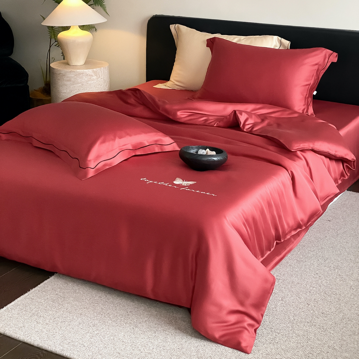 FORTWO家纺原创设计（FOR TWO家纺） 2026新款兰精天丝绣花床笠单床笠床笠单件 秘境-红