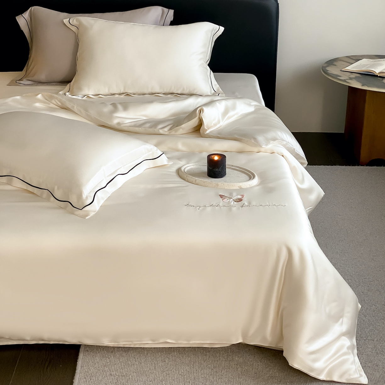 91家纺网 家纺一手货源 找家纺 FORTWO家纺原创设计（FOR TWO家纺） 2026新款兰精天丝绣花床笠单床笠床笠单件 秘境-奶白