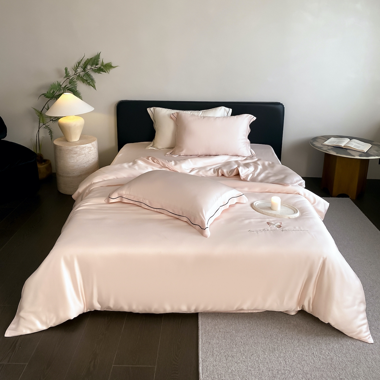 91家纺网 家纺一手货源 找家纺 FORTWO家纺原创设计（FOR TWO家纺） 2026新款兰精天丝绣花床笠单床笠床笠单件 秘境-粉