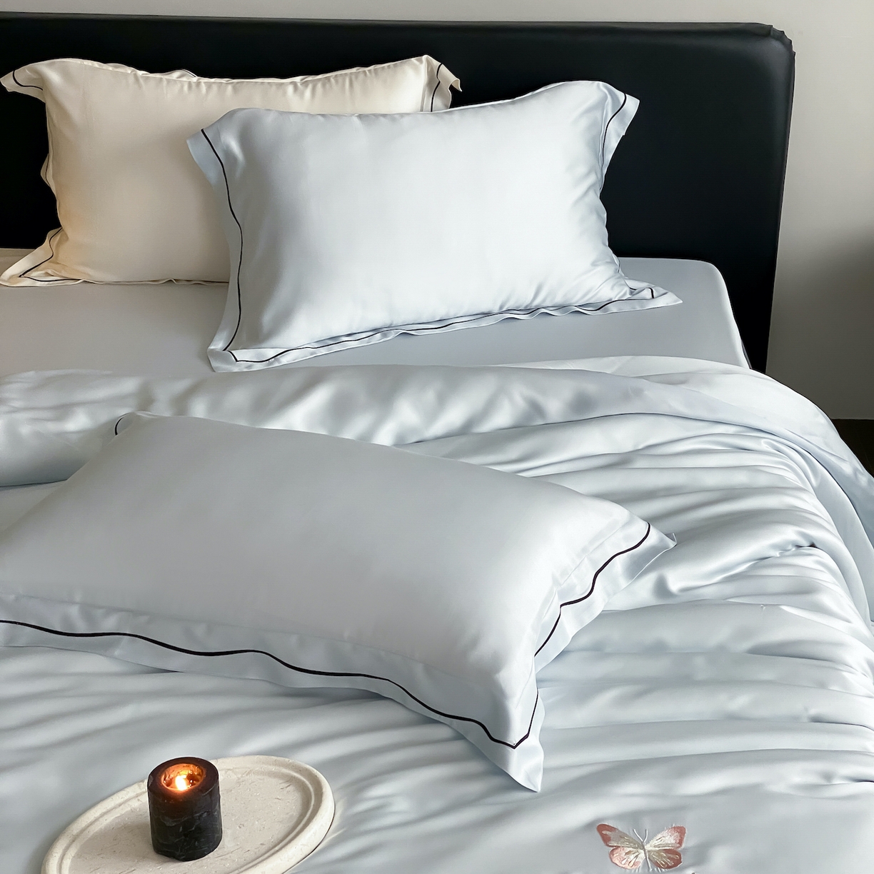 91家纺网 家纺一手货源 找家纺 FORTWO家纺原创设计（FOR TWO家纺） 2026新款兰精天丝绣花床笠单床笠床笠单件 秘境-蓝