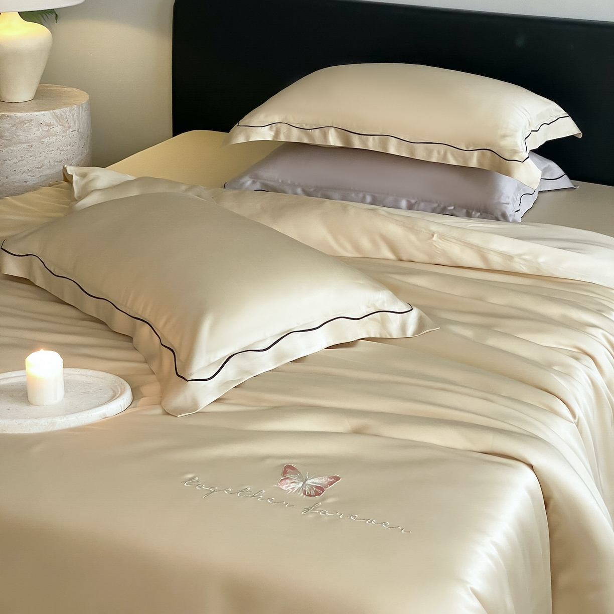 91家纺网 家纺一手货源 找家纺 FORTWO家纺原创设计（FOR TWO家纺） 2026新款兰精天丝绣花四件套 秘境-香槟