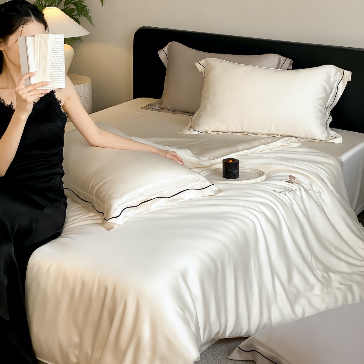 91家纺网 家纺一手货源 找家纺 FORTWO家纺原创设计（FOR TWO家纺） 2026新款兰精天丝绣花四件套 秘境-奶白