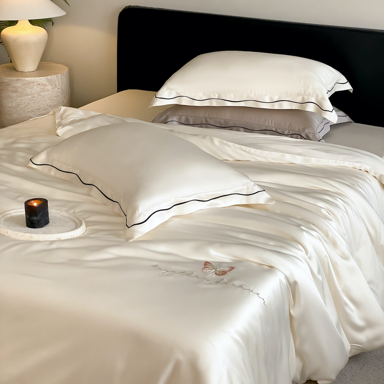 91家纺网 家纺一手货源 找家纺 FORTWO家纺原创设计（FOR TWO家纺） 2026新款兰精天丝绣花四件套 秘境-奶白