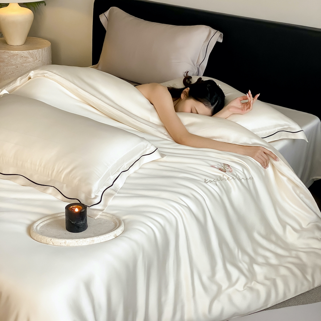 91家纺网 家纺一手货源 找家纺 FORTWO家纺原创设计（FOR TWO家纺） 2026新款兰精天丝绣花四件套 秘境-奶白