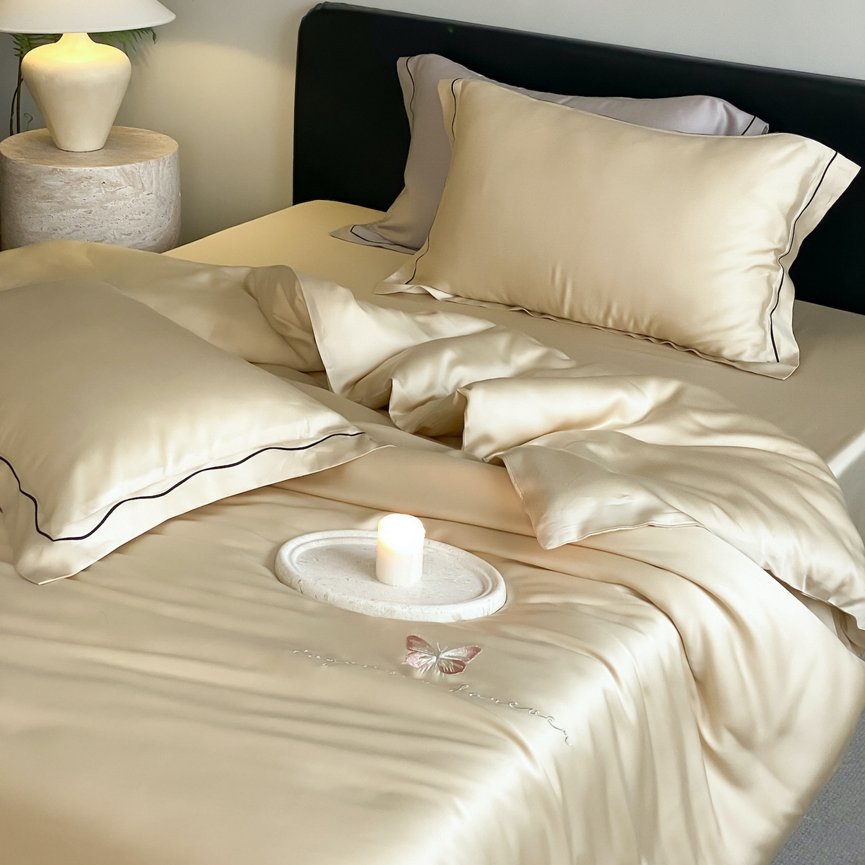 91家纺网 家纺一手货源 找家纺 FORTWO家纺原创设计（FOR TWO家纺） 2026新款兰精天丝绣花四件套 秘境-香槟