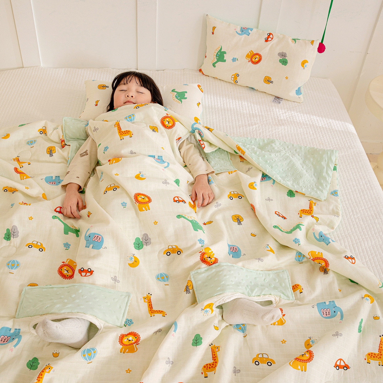 91家纺网 家纺一手货源 找家纺 十九色 2026春夏新款全棉华夫格纱布凉感防踢被拥抱被夏被夏凉被空调被 萌宠车旅